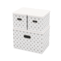 HomeLife Tároló doboz fedéllel, 3 db-os készlet - fehér virágok