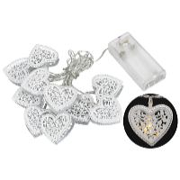 Platinium LED világító lánc - fém szívek, 1,6 m, meleg fehér