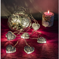 Platinium LED világító lánc - fém szívek, 1,6 m, meleg fehér