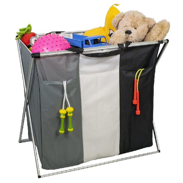 HomeLife Coș textil pliabil cu trei compartimente 118 l, 66 x 60 x 39 cm