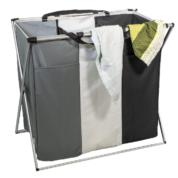 HomeLife Coș textil pliabil cu trei compartimente 118 l, 66 x 60 x 39 cm