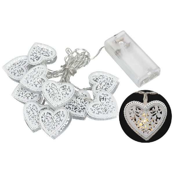 Platinium LED világító lánc - fém szívek, 1,6 m, meleg fehér