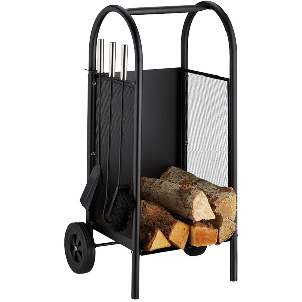 HomeLife Tüzifa tároló állvány szerszámokkal, 43 x 81,5 x 38,5 cm